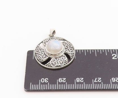 925 Sterling Silver Vintage Pendant Cabochon Moonstone Celtic Medallion  PT26231