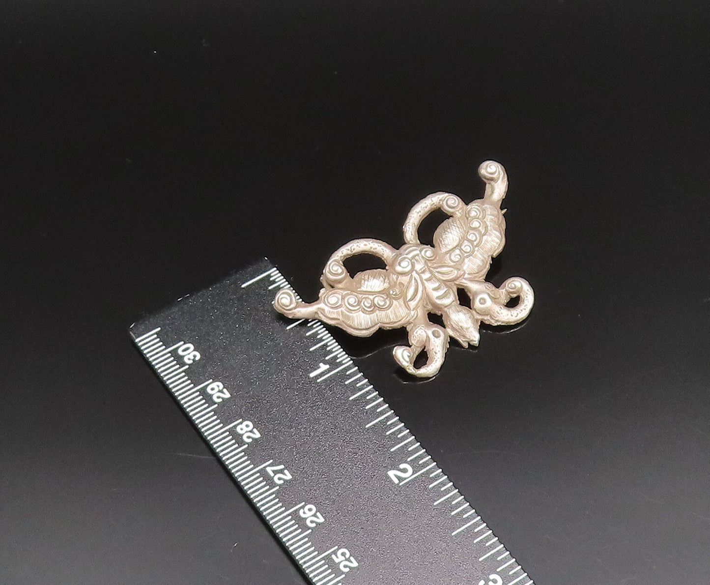 925 Sterling Silver Vintage Antique Textured Butterfly Motif Brooch Pin BP9570