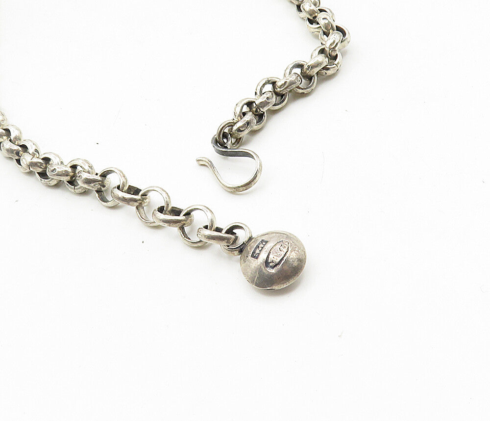 ILARIA 925 Silver Vintage Dangling Red Gemstone Chain Necklace  NE1769