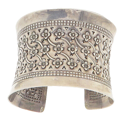 925 Sterling Silver  Vintage Flower Patterned Dark Tone Cuff Bracelet  BT7318