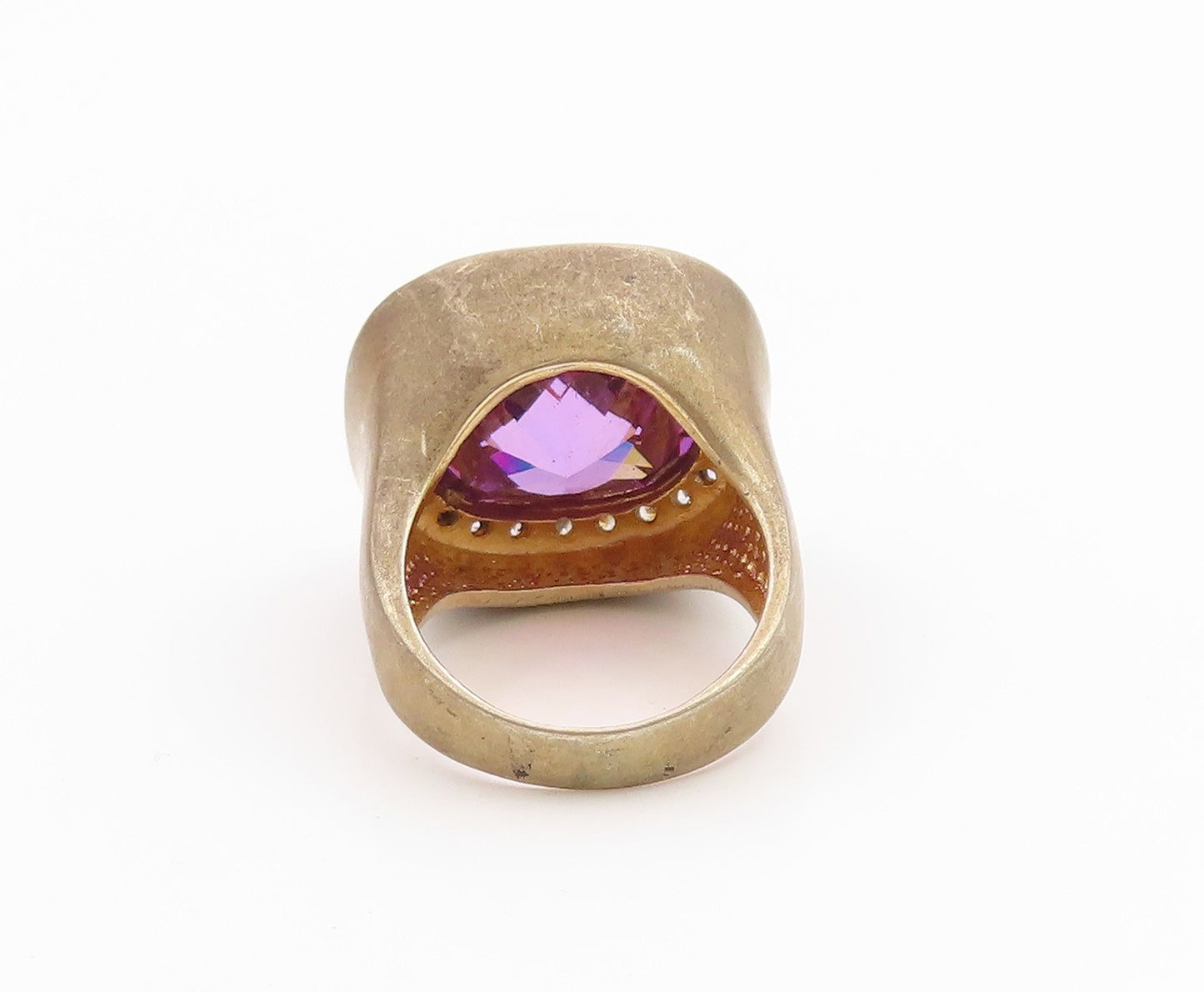 925 Sterling Silver Vintage Ring Gold Plated Amethyst Halo CZ Band Sz 6 RG36235