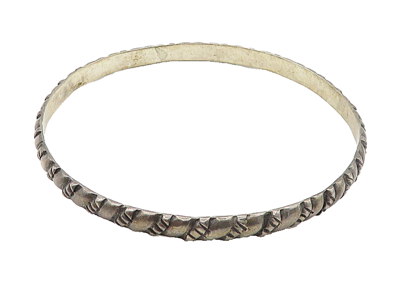 MEXICO 925 Sterling Silver  Vintage Dark Tone Etched Bangle Bracelet  BT1697