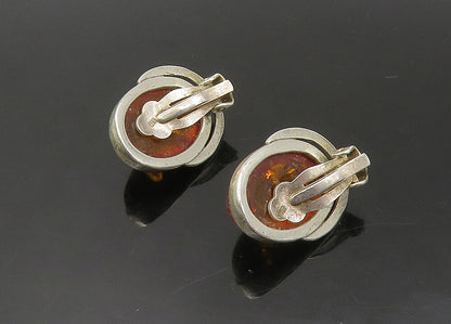 925 Sterling Silver   Vintage Cabochon Cut Amber Oval Drop Earrings  EG11289
