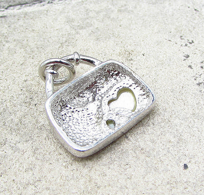 925 Silver  Inlay Mother of Pearl & CZ Heart Lady Purse Charm Pendant  PT1654