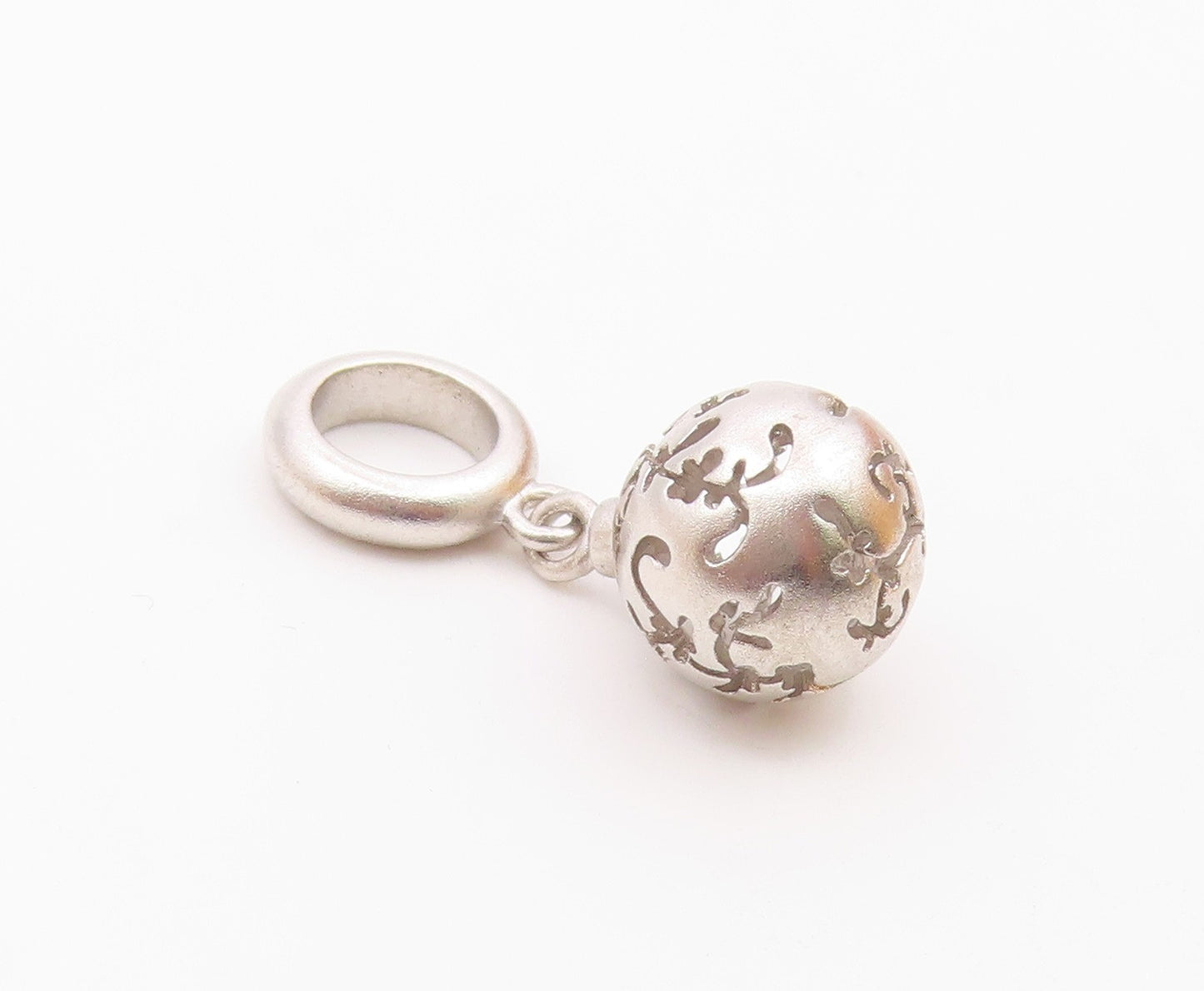 925 Sterling Silver Vintage Swirl Cutout Sphere Ornament Charm Pendant PT20659