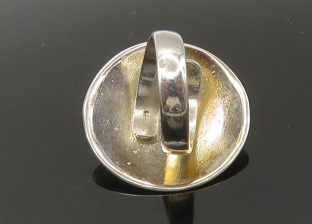 925 Sterling Silver  Vintage Two Tone Sunflower Motif Band Ring Sz 8  RG22572