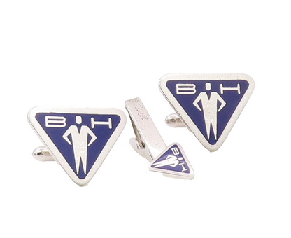 LA MODE 925 Sterling Silver Vintage Triangular Blue Tie Pin & Cuff Links  TR3475