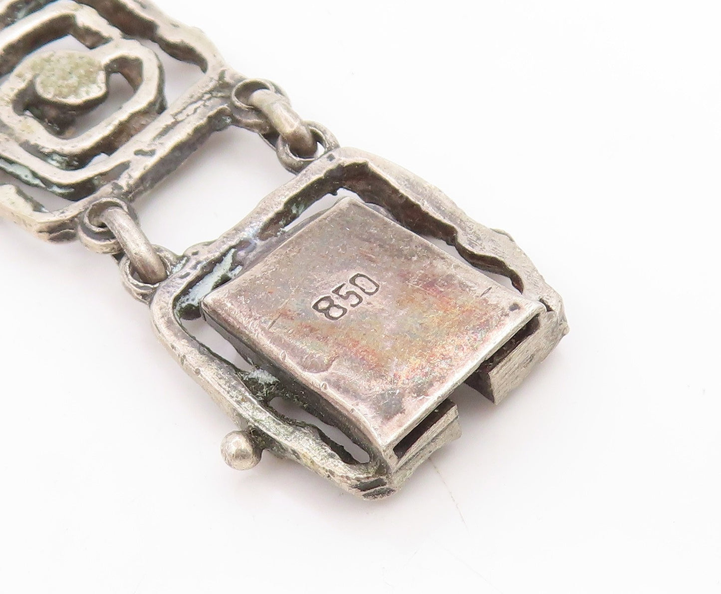 925 Sterling Silver Vintage Bracelet EUROPE Brutalist Design Panel Link  BT11737