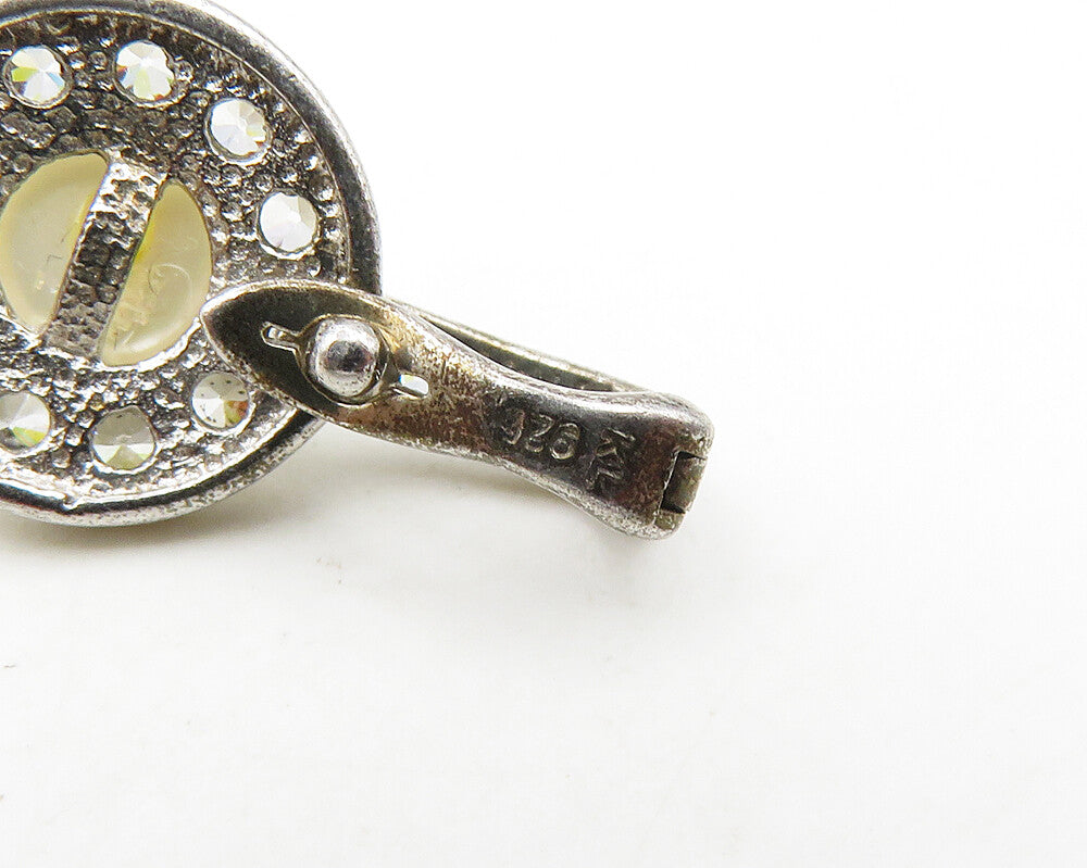 925 Sterling Silver  Vintage Petite Pearl & Cubic Zirconia Pendant  PT14749