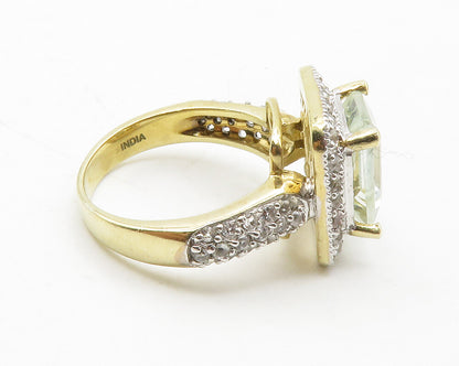 925 Sterling Silver  Prong Set Topaz 2 Tone Shiny Cocktail Ring Sz 6  RG13781