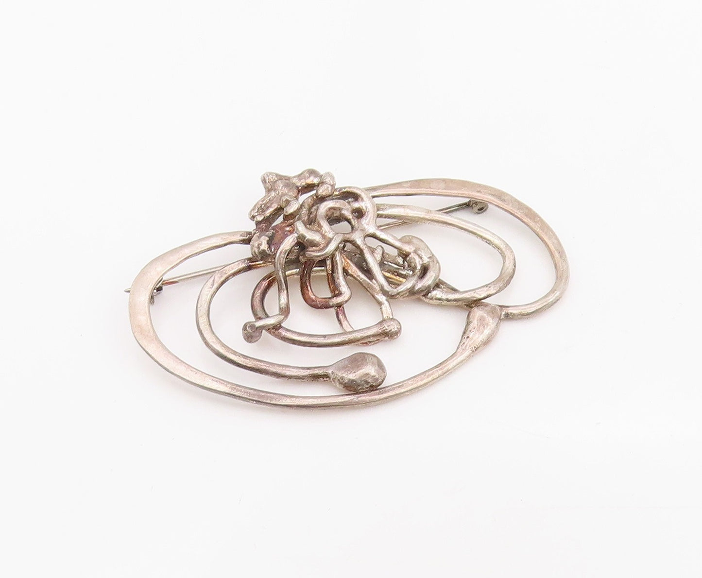 925 Sterling Silver Vintage Brooch Brutalist Tangled Web Design Pin  BP12061