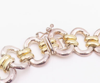 925 Sterling Silver Vintage Necklace Two Tone Modernist Oval Link Choker  NE4781