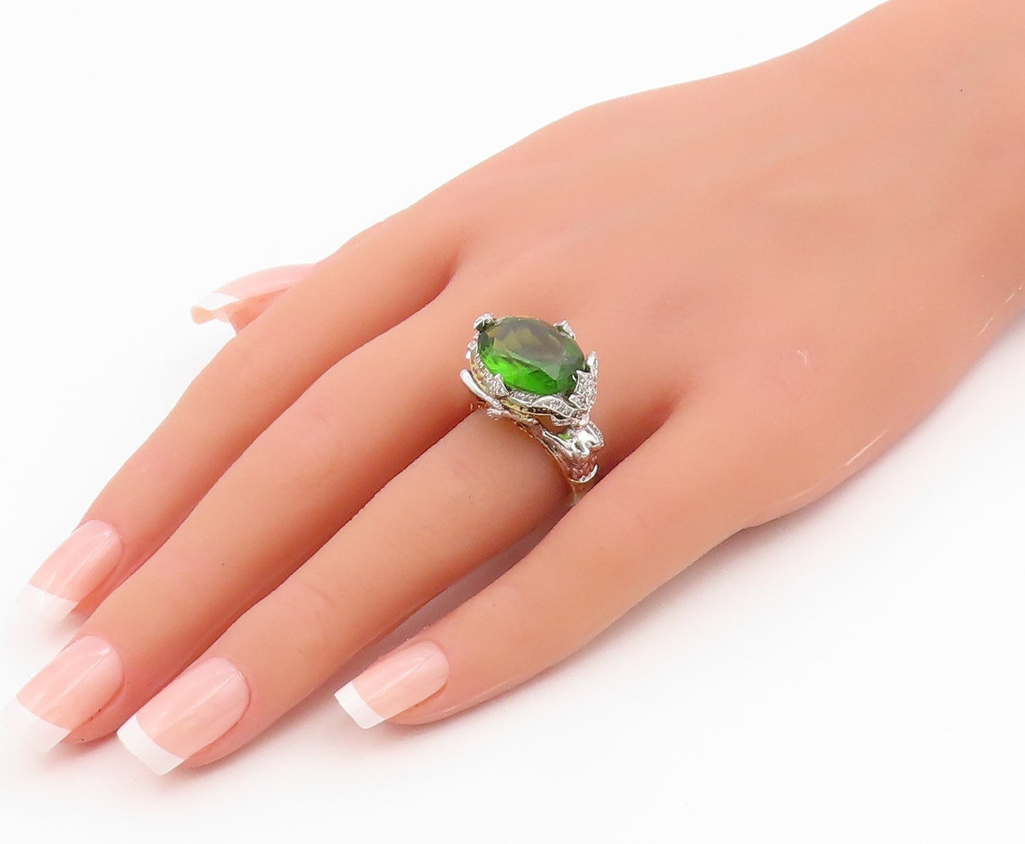 925 Sterling Silver Vintage Ring Peridot Two Tone Statement Band  Sz 6  RG35358