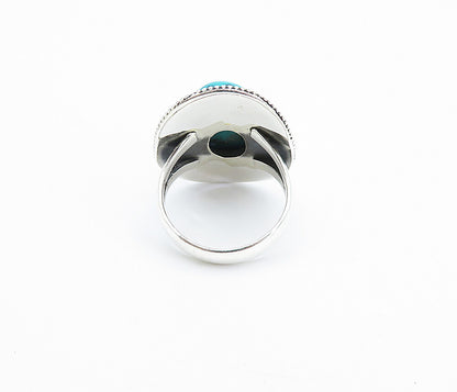 925 Sterling Silver  Turquoise Shiny Swirl Border Cocktail Ring Sz 7  RG7918