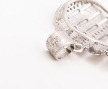 925 Sterling Silver Vintage Pendant Designer Cutout CZ Fence Effect  PT23150