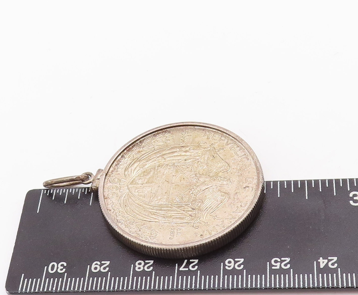 925 Sterling Silver Vintage Pendant Solid Heavy Carved 1966 Medal Coin  PT23380