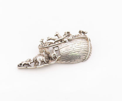 925 Sterling Silver Vintage Brooch Classic Noah's Ark Animal Figure Pin  BP12553