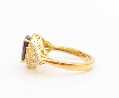 925 Sterling Silver Vintage Ring Gold Plated Garnet & Citrine Band Sz 9 RG35695