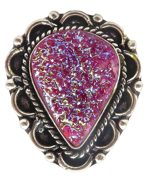 925 Sterling Silver  Vintage Magenta Druzy Stone Cocktail Ring Sz 8.5  RG11776