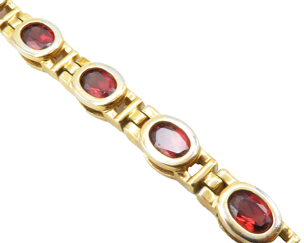 925 Sterling Silver  Red Topaz Shiny Gold Plated Hinge Chain Bracelet  BT5024