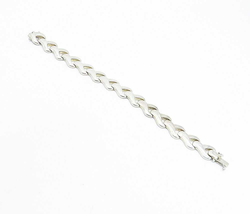 925 Sterling Silver  Vintage Shiny Smooth Wrench Link Chain Bracelet  BT2408