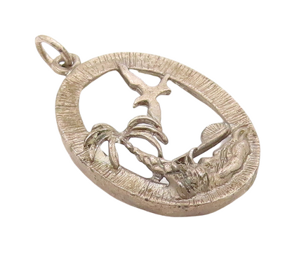 925 Sterling Silver Vintage Pendant Dark Tone Cutout Beach Landscape  PT23667