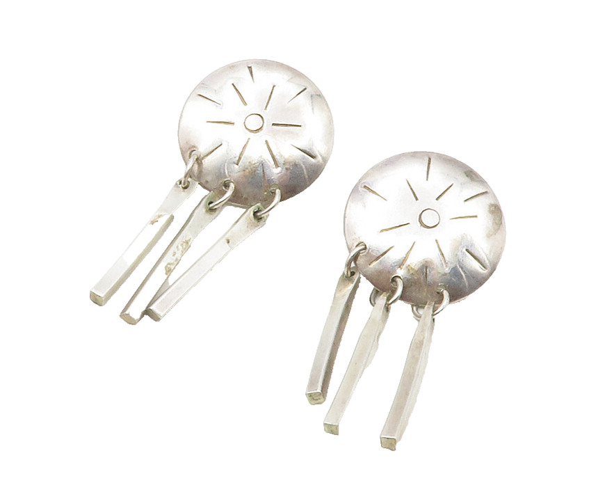 925 Sterling Silver  Vintage Shiny Etched Sunshine Dangle Earrings  EG6394