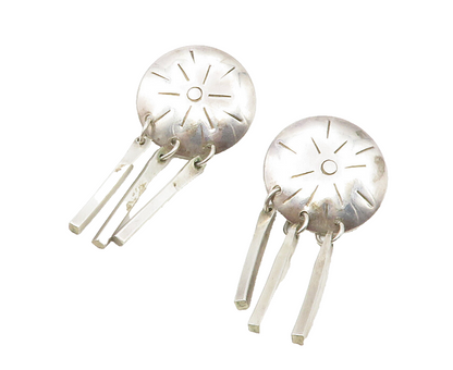 925 Sterling Silver  Vintage Shiny Etched Sunshine Dangle Earrings  EG6394