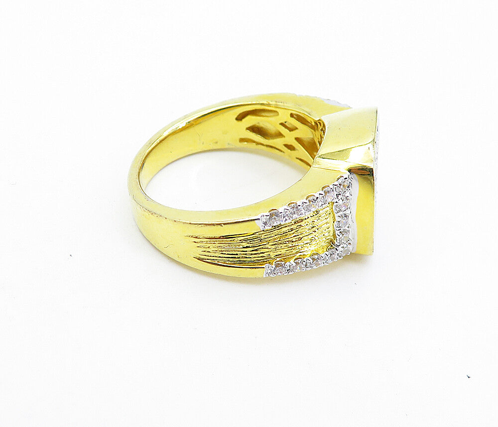 925 Sterling Silver  Topaz Shiny Gold Plated Square Band Ring Sz 7  RG7285