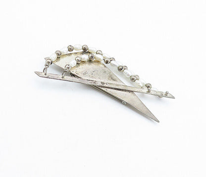 925 Sterling Silver  Vintage Petite Baroque Pearls Beaded Brooch Pin  BP2282