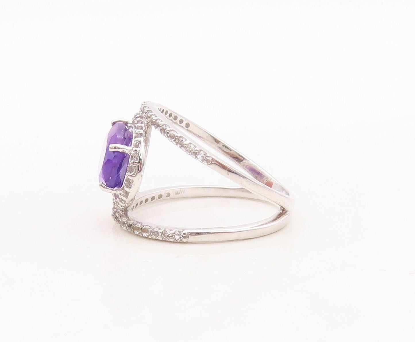925 Sterling Silver Vintage Ring Cutout Topaz Band Oval Amethyst  Sz 7  RG29989