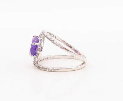 925 Sterling Silver Vintage Ring Cutout Topaz Band Oval Amethyst  Sz 7  RG29989
