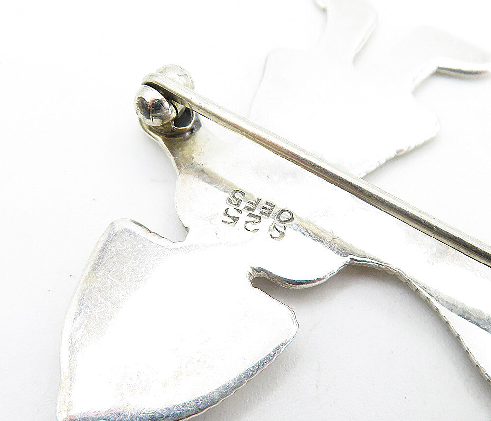 MEXICO 925 Sterling Silver  Vintage 2 Tone Love Heart Couple Brooch Pin BP2745