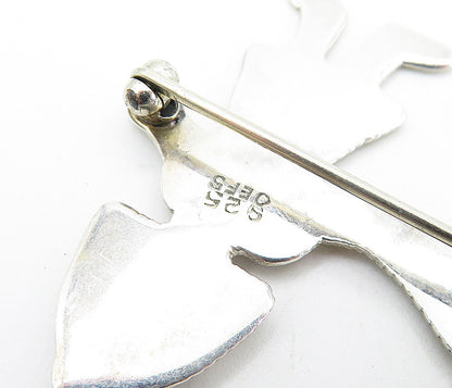 MEXICO 925 Sterling Silver  Vintage 2 Tone Love Heart Couple Brooch Pin BP2745
