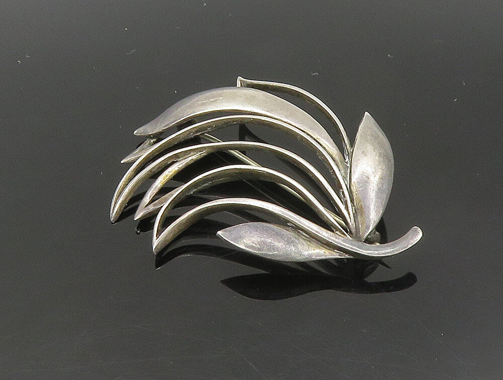 JUST ANDERSEN DENMARK 925 Silver  Vintage Modernist Leaf Brooch Pin  BP9323