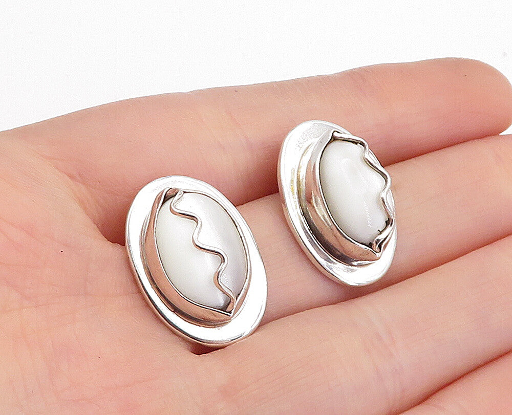 925 Sterling Silver  White Cat's Eye Quartz Swirl Dome Drop Earrings  EG2337