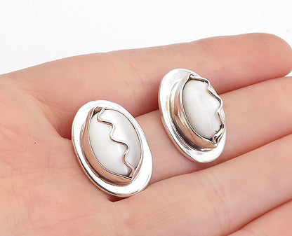 925 Sterling Silver  White Cat's Eye Quartz Swirl Dome Drop Earrings  EG2337