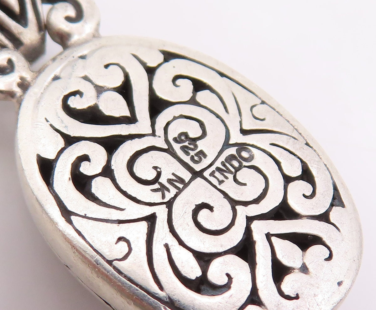 925 Sterling Silver Vintage Pendant Intricate Scrollwork Oval Dome Charm PT26136