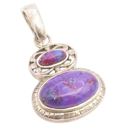 925 Sterling Silver Vintage Pendant Classic Cabochon Turquoise Charm  PT26530