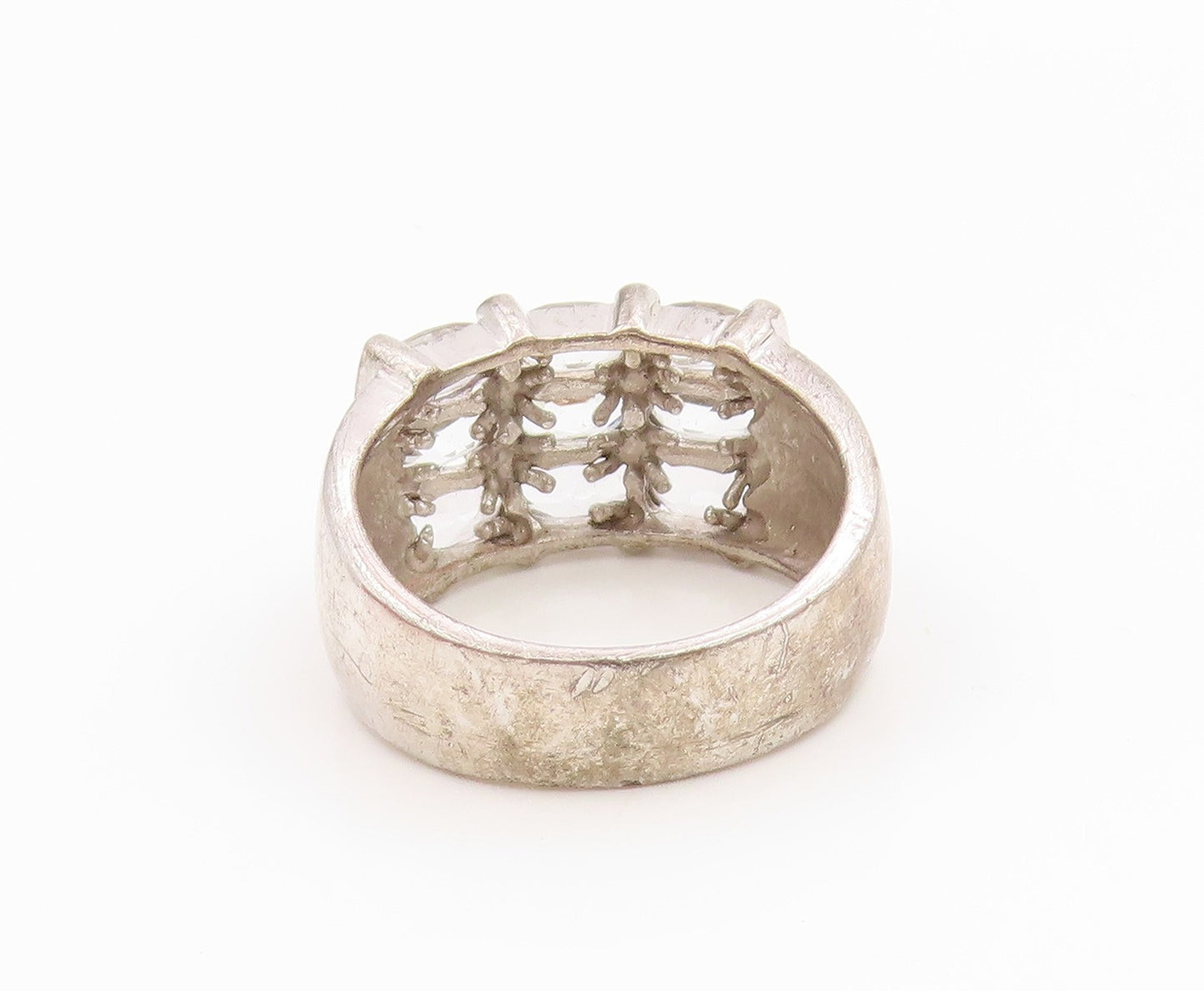 925 Sterling Silver Vintage Ring Classic White Topaz Statement Band Sz 7 RG36060