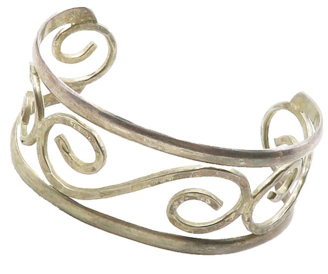925 Sterling Silver  Vintage Dark Tone Hammered Swirl Cuff Bracelet  BT4787