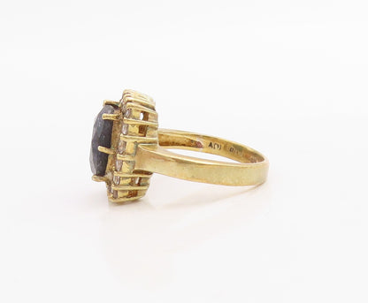925 Sterling Silver Vintage Ring Gold Plated Square Framed Gem & CZ Sz 6 RG30532