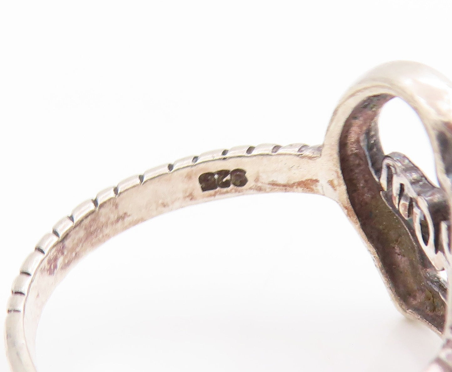 925 Sterling Silver Vintage Ring Open Love Heart Mom Ribbed Band  Sz 7  RG34004