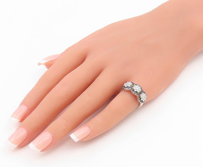 925 Sterling Silver Vintage Ring CZ Triple Flower Cluster Band  Sz 6.5  RG36850