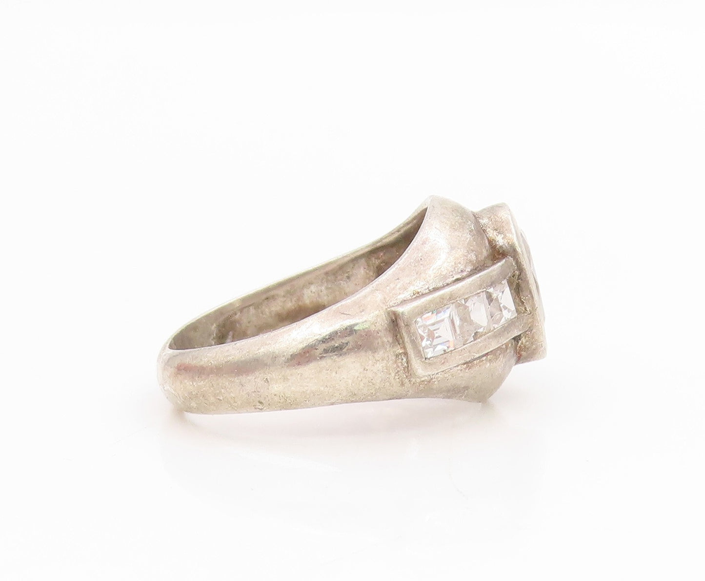 925 Sterling Silver Vintage Ring Oval & Baguette Cut CZ Band  Sz 7  RG34365