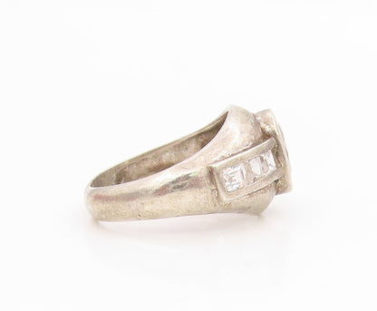 925 Sterling Silver Vintage Ring Oval & Baguette Cut CZ Band  Sz 7  RG34365