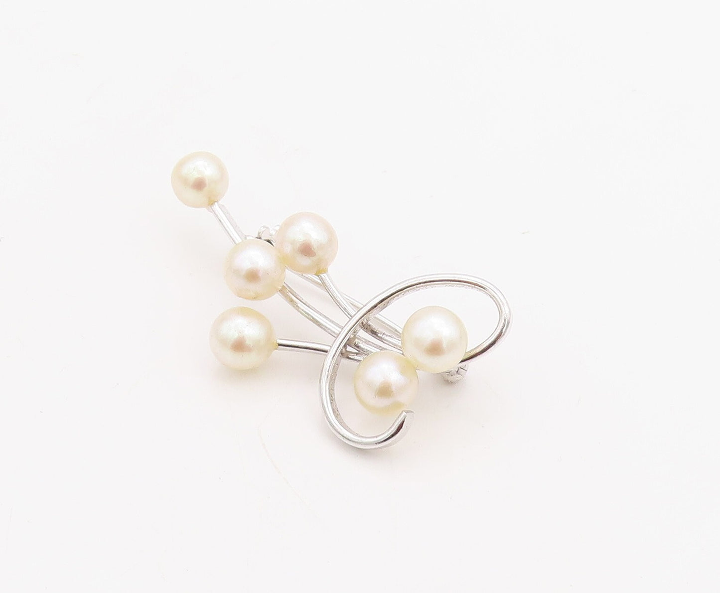 925 Sterling Silver Vintage Brooch Pin Designer Cutout Pearls  BP11227