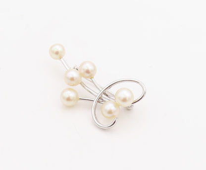 925 Sterling Silver Vintage Brooch Pin Designer Cutout Pearls  BP11227