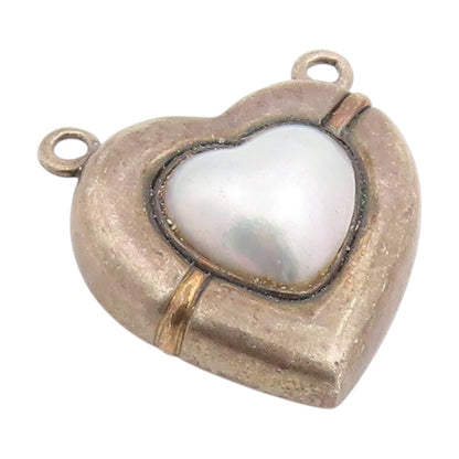 14k Gold & 925 Sterling Silver Vintage Pendant Pearl Love Heart Charm   PT25848