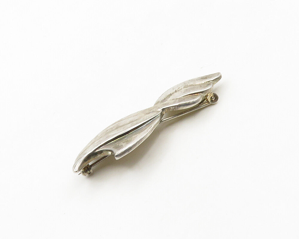925 Sterling Silver  Vintage Shiny Smooth Ribbon Motif Brooch Pin  BP7470